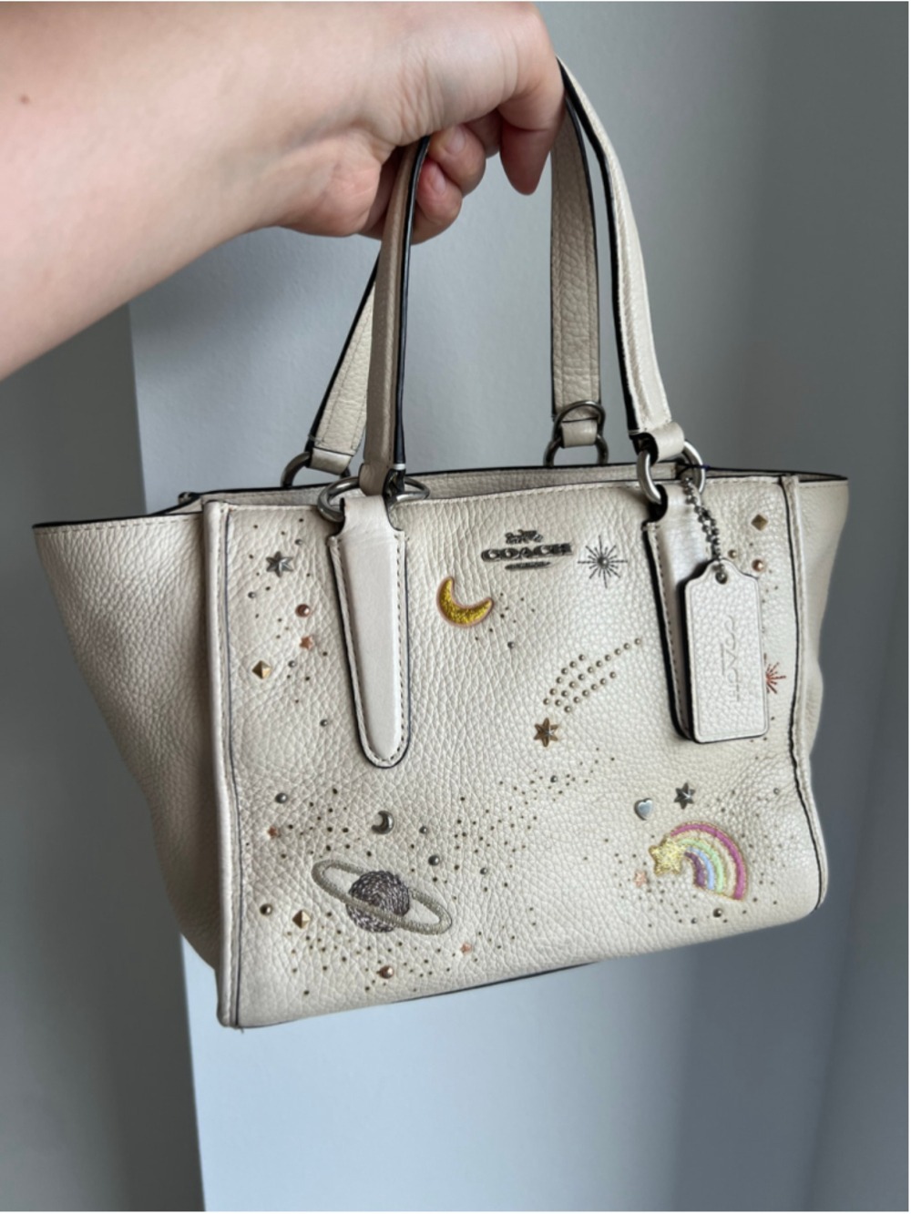 RARE Coach NASA Crosby Satchel Chalk Leather Space Planet Embroidery Stars Asia - Picture 4 of 16